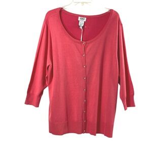Monroe & Main Cardigan Women 2X Pink Knit Sweater Rhinestone Button Layer Preppy
